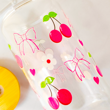 Cherry Bliss Glass Tumbler with Bamboo Lid & Straw – Cute & Eco-Friendly Drinkware
