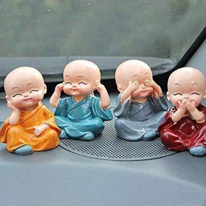 Monks Set for Car Dashboard Pack of 4, Garden Accessories, Garden Decoration Miniatures