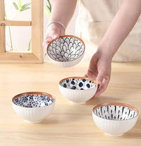 Monochrome Charm Ceramic Bowls – Set of 6 | Elegant Hand-Painted Snack Bowls in Gift Box