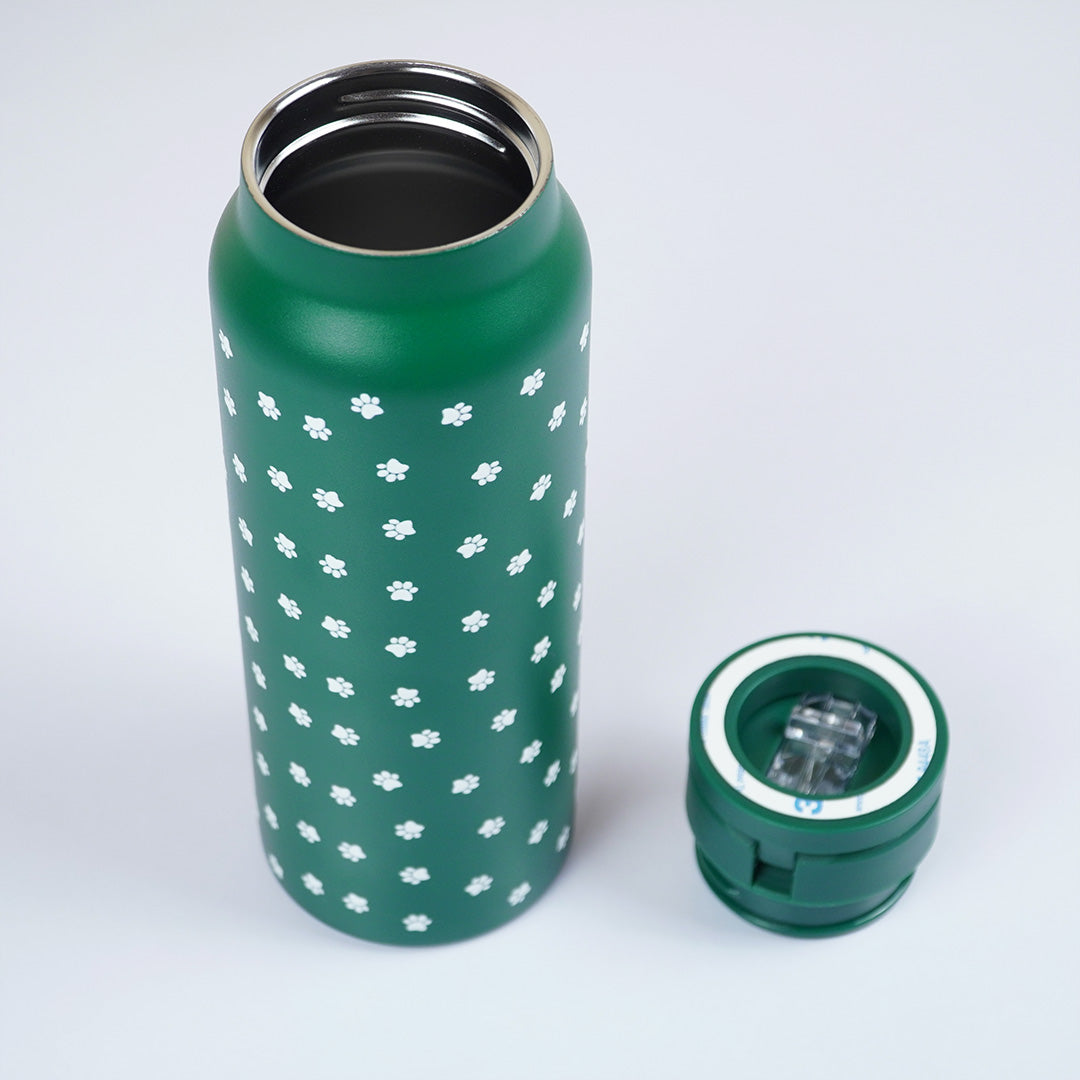 Green Floral Insulated Water Bottle