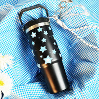Star Print Tumbler with Handle & Straw | Reusable Travel Cup | Stylish Everyday Drinkware