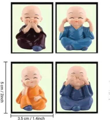 Monks Set for Car Dashboard Pack of 4, Garden Accessories, Garden Decoration Miniatures