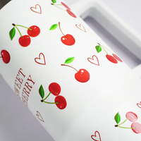 1200ml Cherry Print Insulated Stainless Steel Tumbler with Handle & Straw | Leakproof Travel Mug | Hot & Cold Beverage Cup | Height 27 cm, Width 7 cm