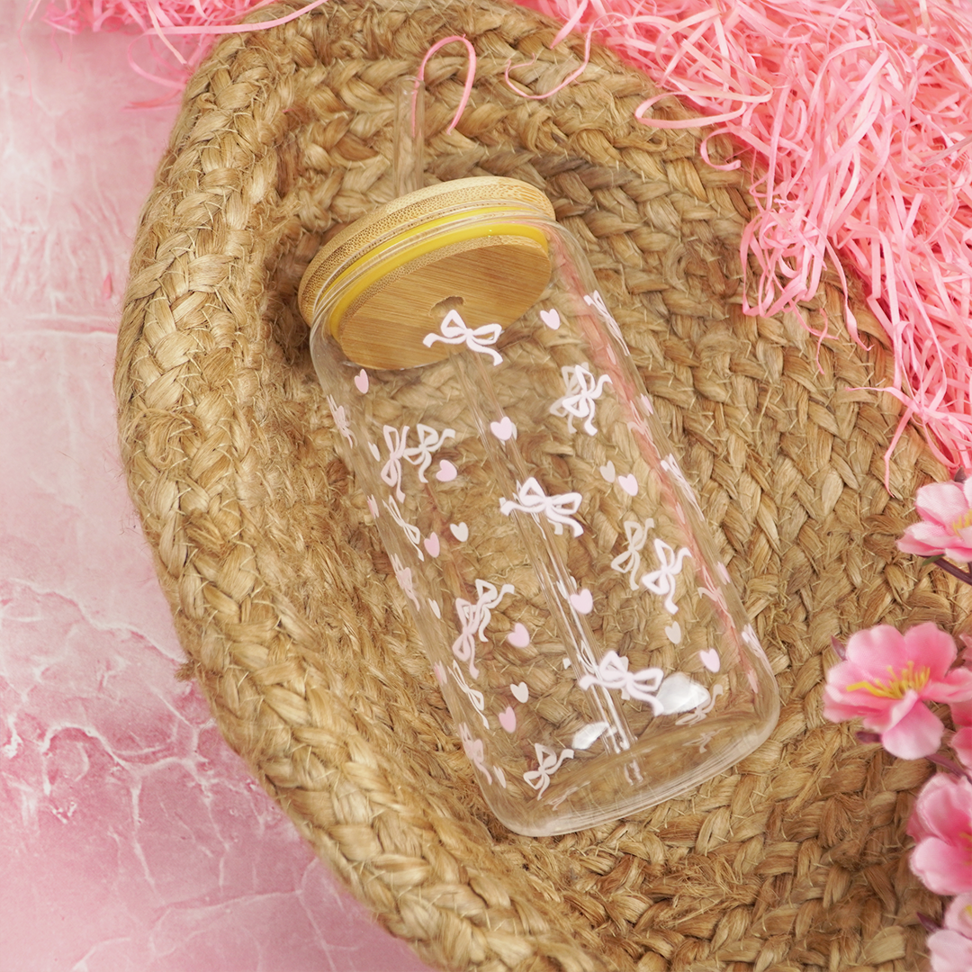 Set-2 Premium Glass Drinking Jar with Bamboo Lid & Straw