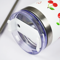 1200ml Cherry Print Insulated Stainless Steel Tumbler with Handle & Straw | Leakproof Travel Mug | Hot & Cold Beverage Cup | Height 27 cm, Width 7 cm