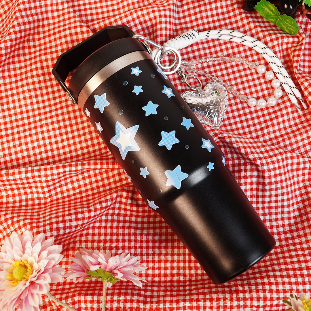 Star Print Tumbler with Handle & Straw | Reusable Travel Cup | Stylish Everyday Drinkware