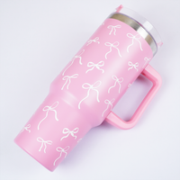Pink Bow Insulated Tumbler with Handle & Straw