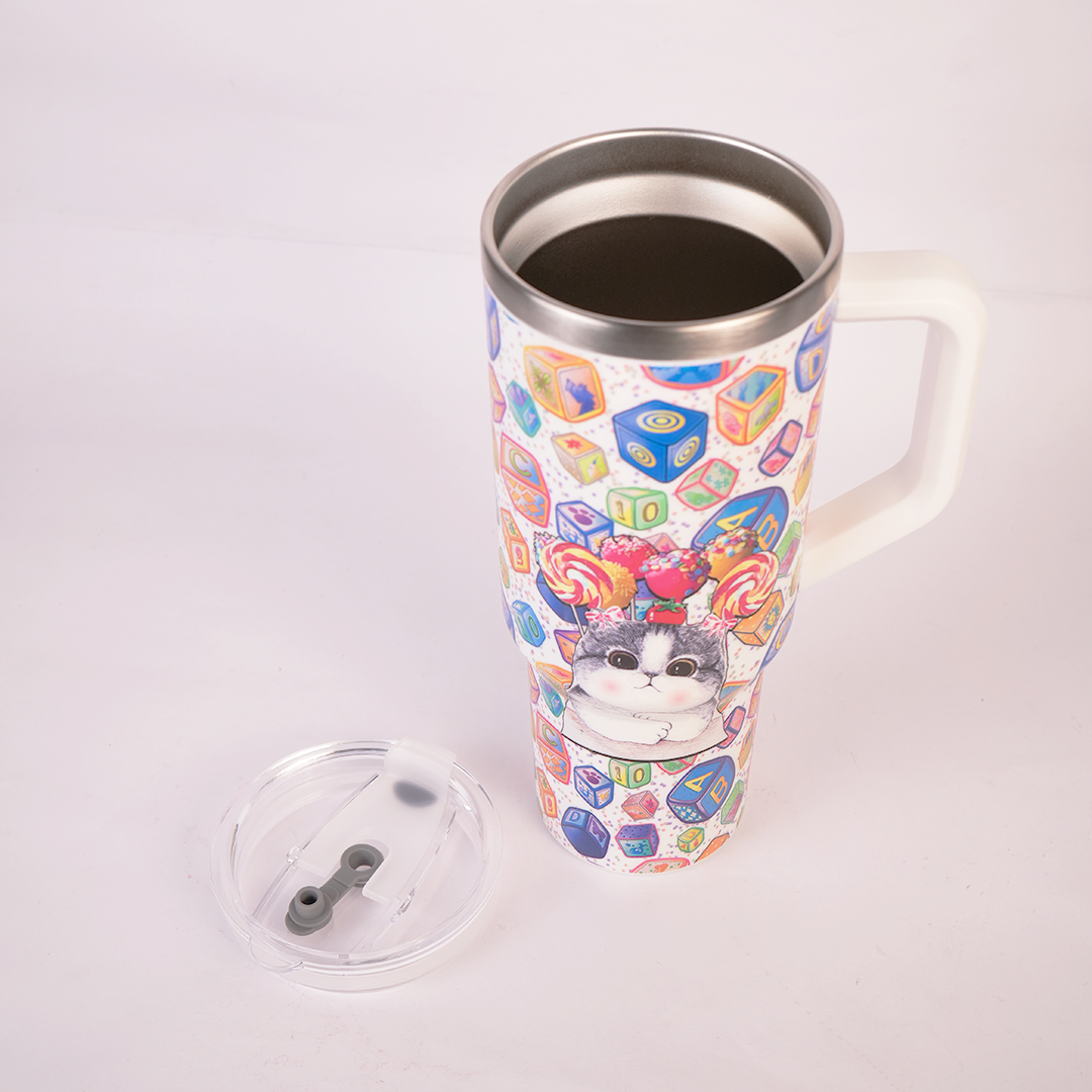 Candy Pop Kitty Stainless Steel Tumbler with Handle & Straw