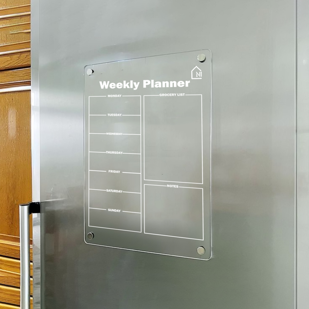 Acrylic Weekly Magnetic Planner With Grocery list and Notes Column(Pens + Rag)