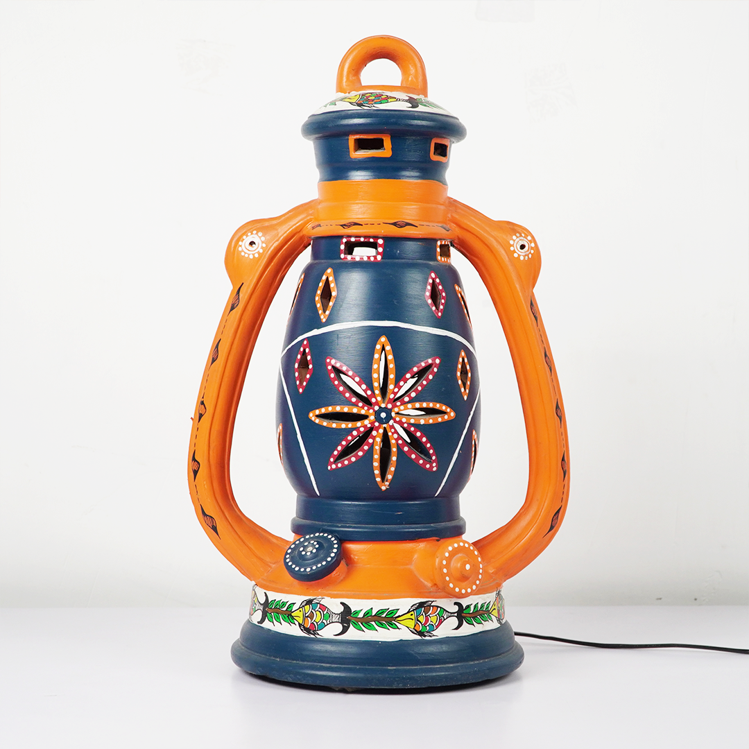 Handcrafted Terracotta Lantern Lamp – Tribal Art Motif