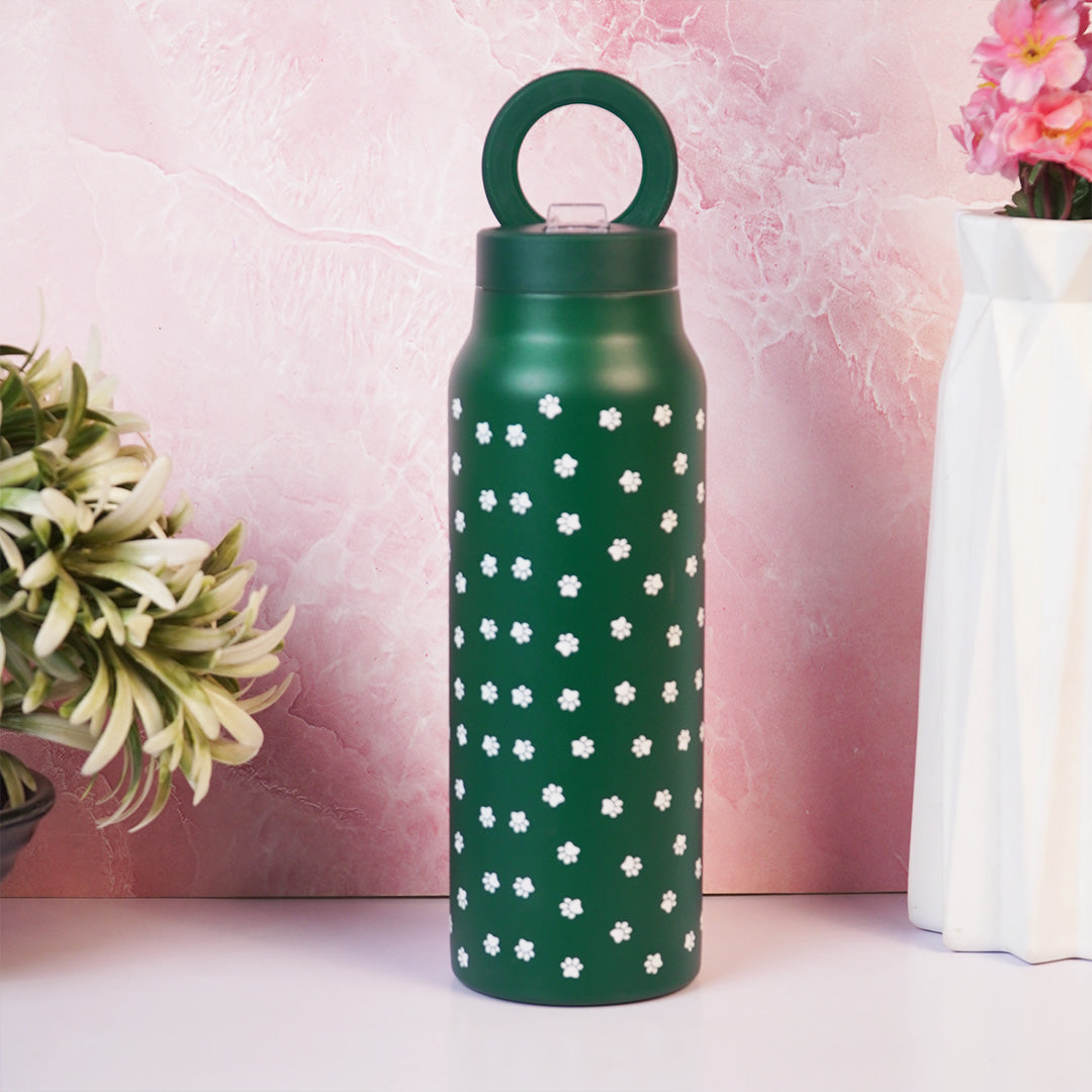 Green Floral Insulated Water Bottle