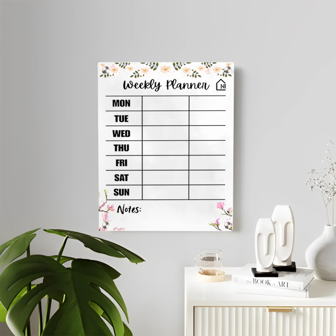 Chic Floral Acrylic Milky Weekly Wall Planner - Rewritable Wall Organizer for Home, School & Office
