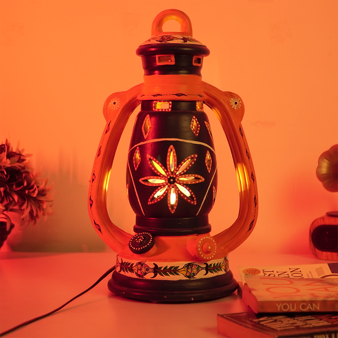 Handcrafted Terracotta Lantern Lamp – Tribal Art Motif