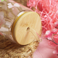 Cute Pink Strawberry Glass Sipper Bottle With Bamboo Lid & Straw
