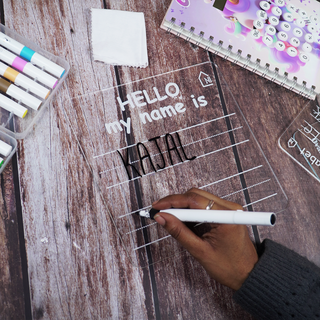 Reusable Name Writing Practice Board for Kids with pen box & Cleaning Cloth