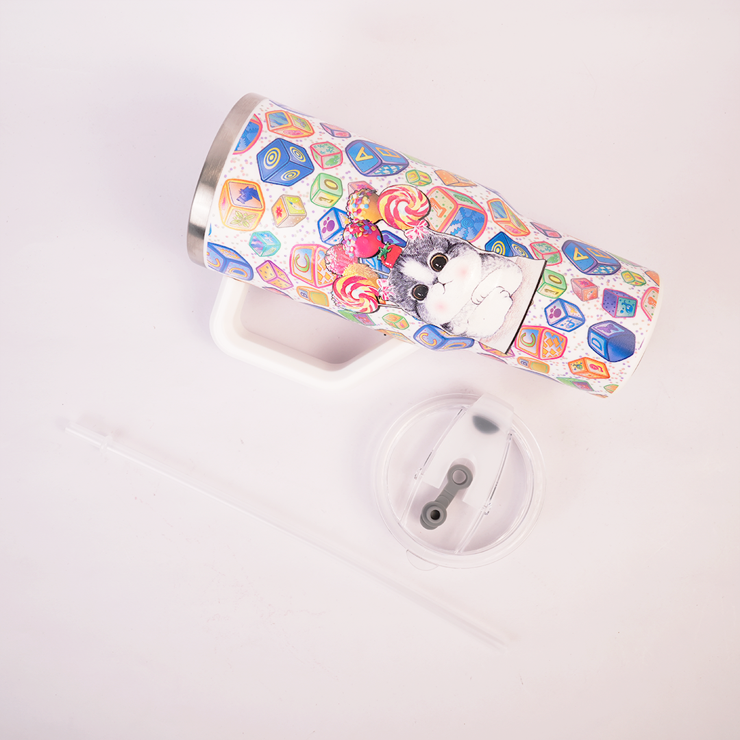 Candy Pop Kitty Stainless Steel Tumbler with Handle & Straw