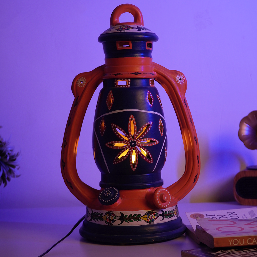 Handcrafted Terracotta Lantern Lamp – Tribal Art Motif