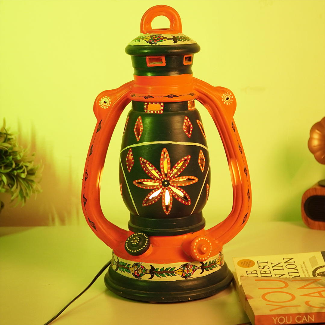 Handcrafted Terracotta Lantern Lamp – Tribal Art Motif