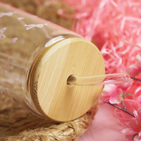 Set-2 Premium Glass Drinking Jar with Bamboo Lid & Straw