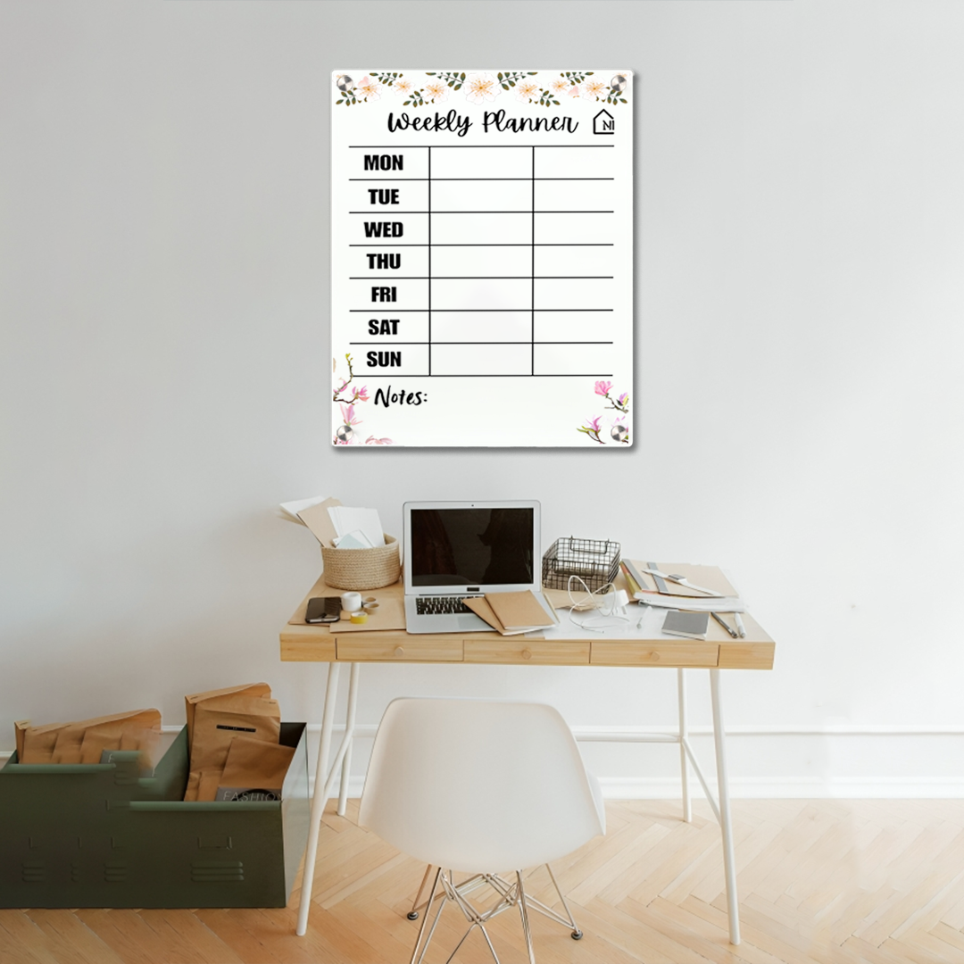 Chic Floral Acrylic Milky Weekly Wall Planner - Rewritable Wall Organizer for Home, School & Office