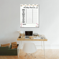 Chic Floral Acrylic Milky Weekly Wall Planner - Rewritable Wall Organizer for Home, School & Office