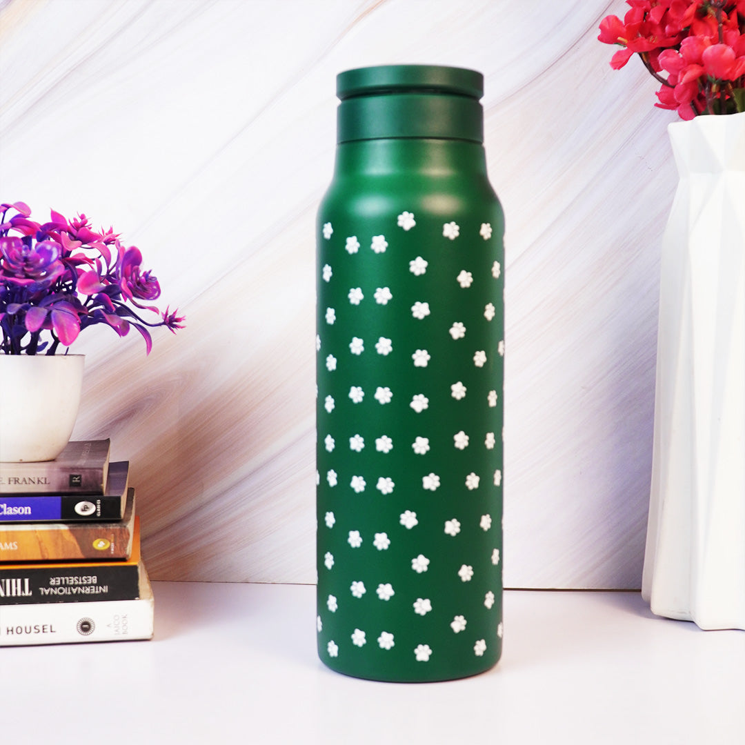 Green Floral Insulated Water Bottle