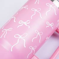 Pink Bow Insulated Tumbler with Handle & Straw