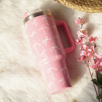 Pink Bow Insulated Tumbler with Handle & Straw