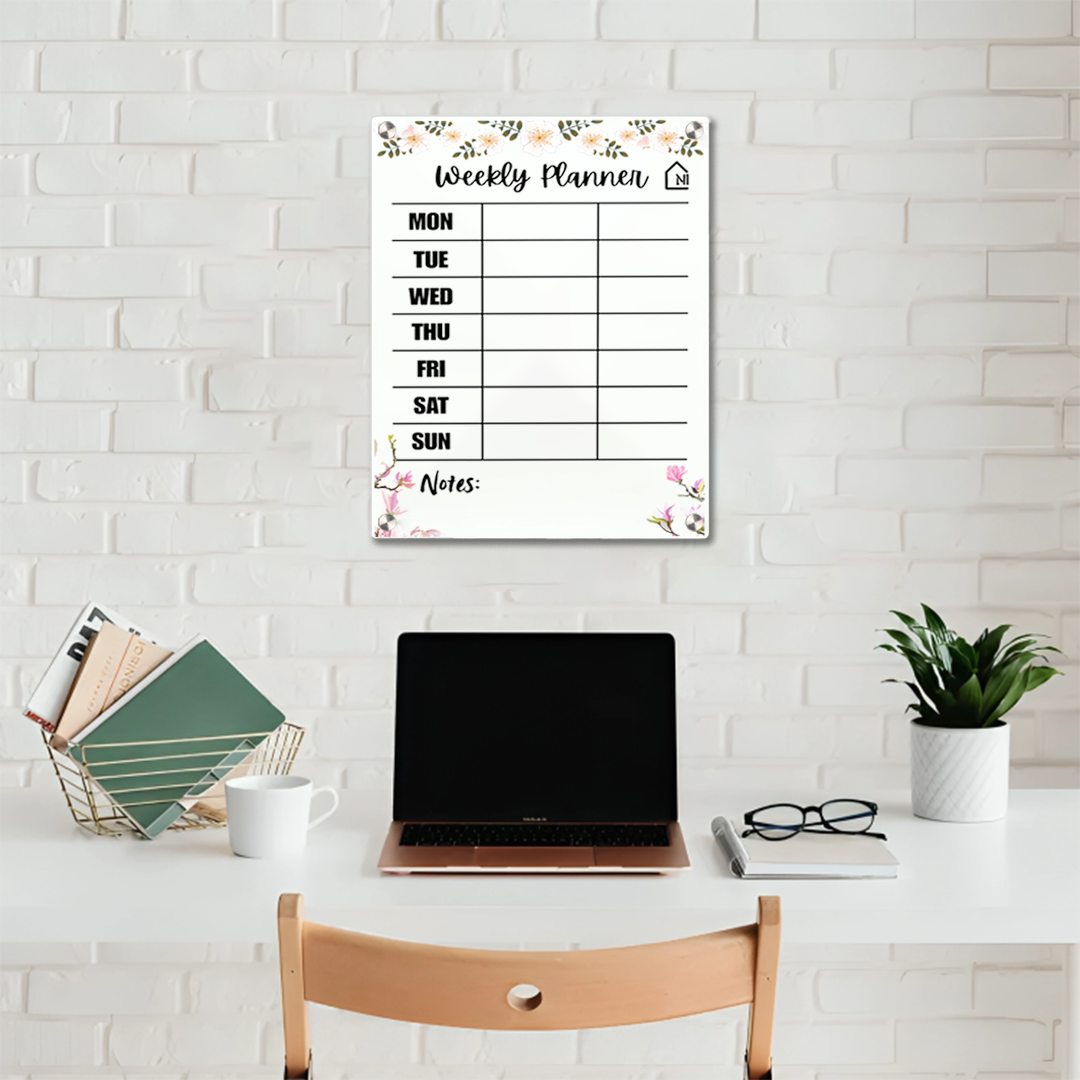 Chic Floral Acrylic Milky Weekly Wall Planner - Rewritable Wall Organizer for Home, School & Office