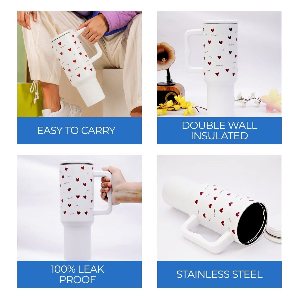Red Heart White Color Tumbler