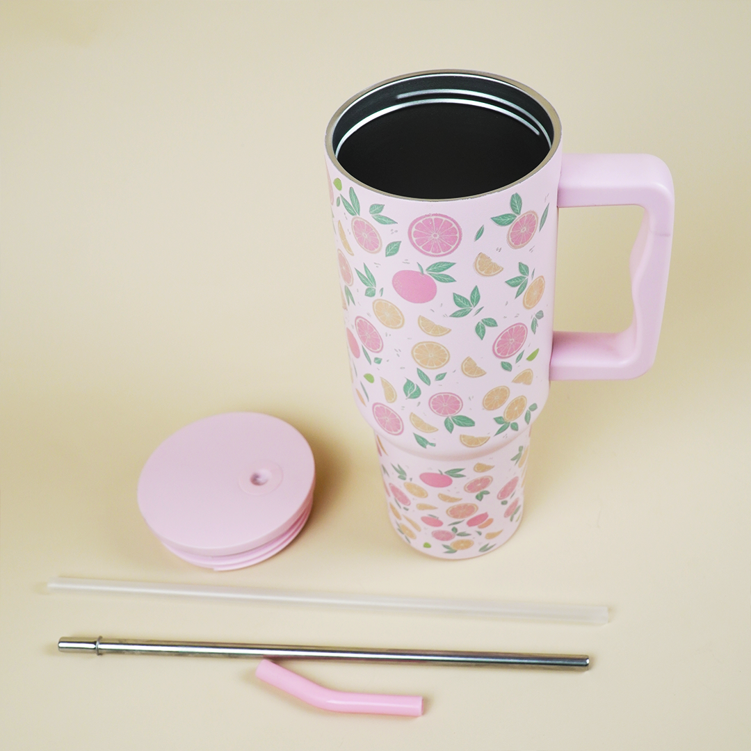 Citrus Bloom Insulated Tumbler — Leakproof & Insulated (Light Pink)