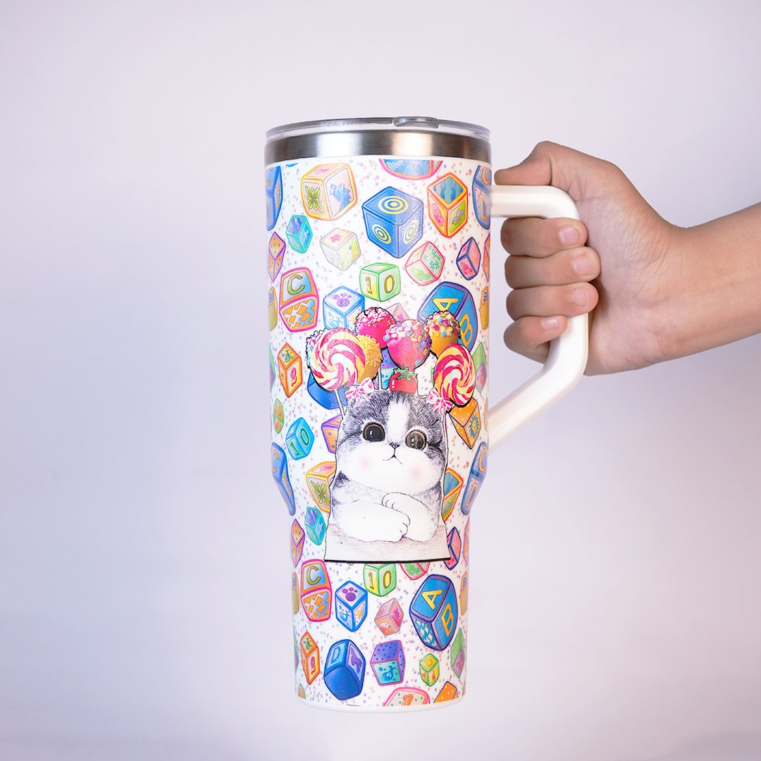 Candy Pop Kitty Stainless Steel Tumbler with Handle & Straw