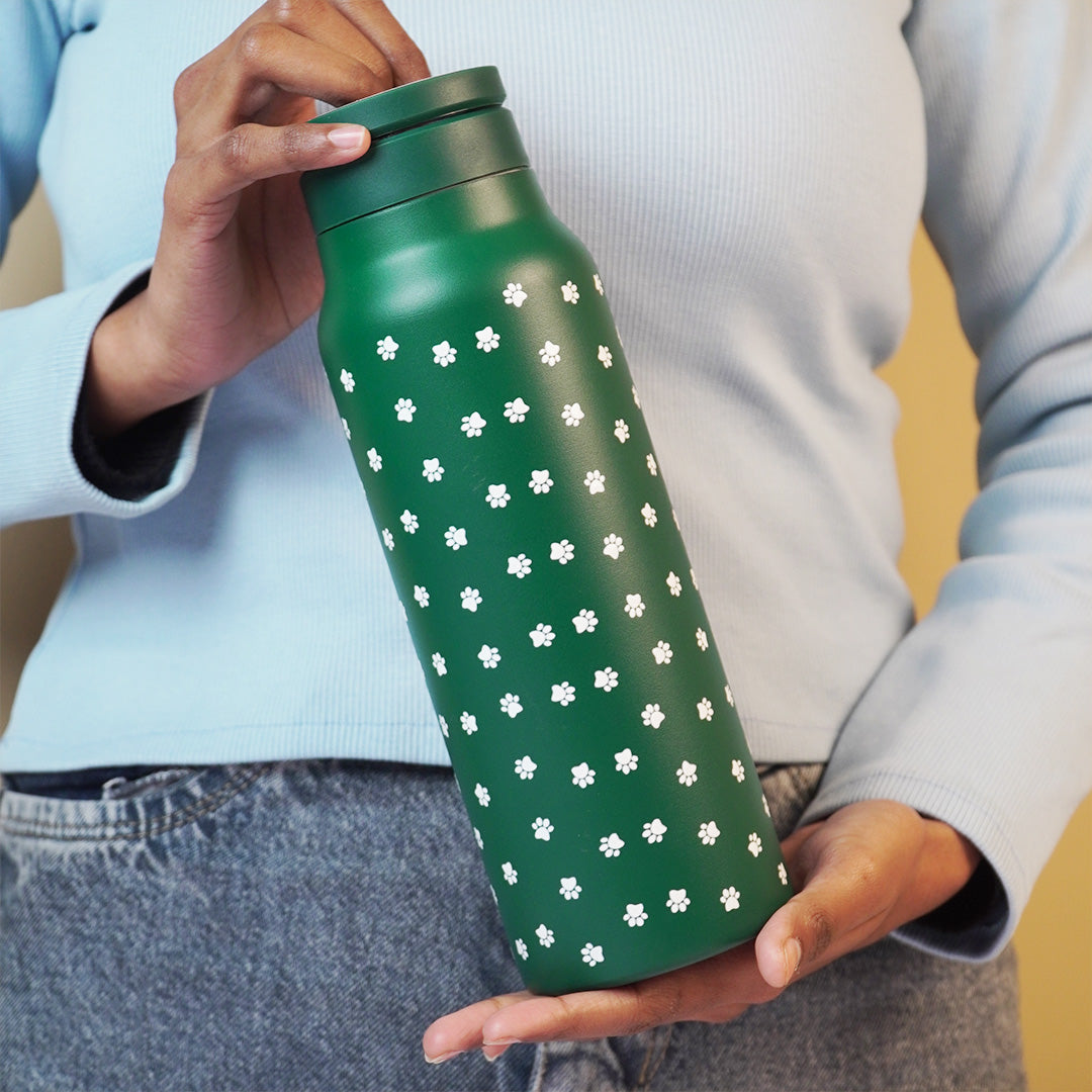 Green Floral Insulated Water Bottle