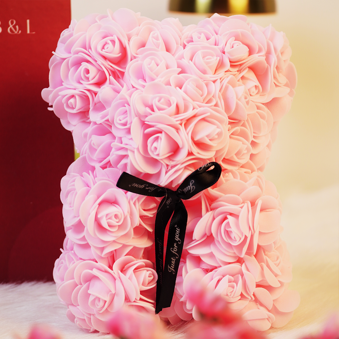 Rose Teddy Bear – Romantic Artificial Flower Bear Gift for Love & Special Moments