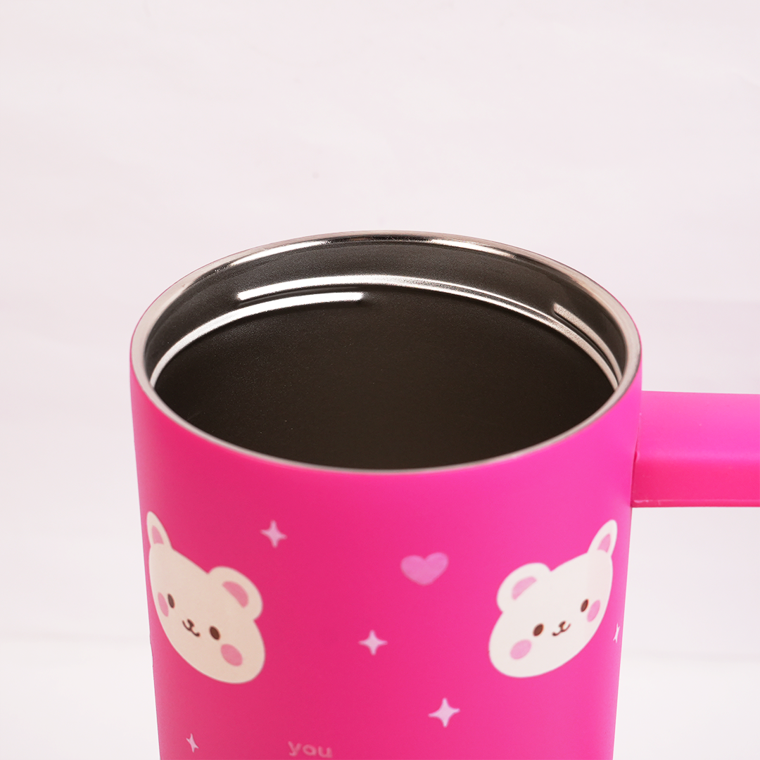 Hot Pink Happy Bear Insulated Tumbler with Handle