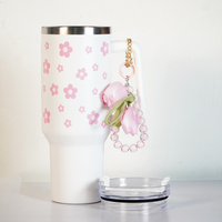 Pink Daisy Stainless Steel Tumbler with Charm | 1.2L Insulated Travel Mug
