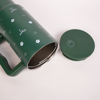 Deep Forest Green Floral & Bow Tumbler with Ergonomic Handle