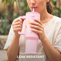 Blush Pop Aesthetic Tumbler with Handle, Straw & Spill-Proof Lid