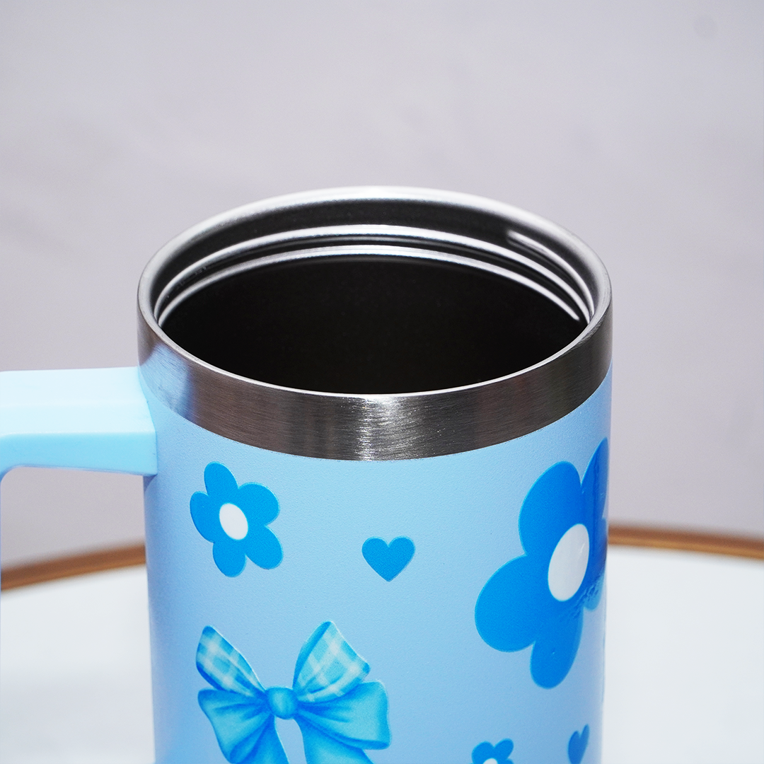Cute Floral Blue Bow Stainless Steel Tumbler