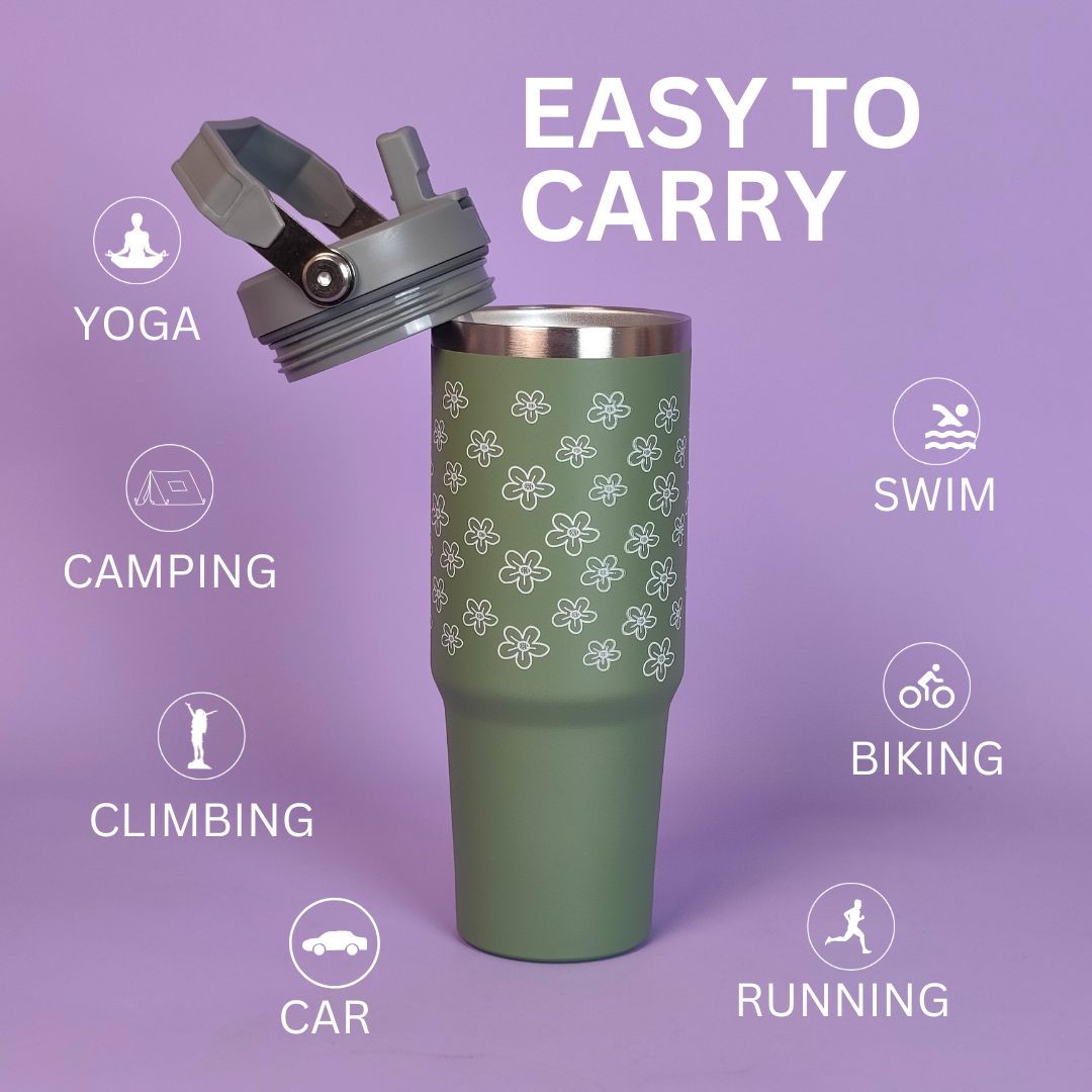 🌿 Olive Bloom Tumbler – Stylish, Durable & Leak-Proof