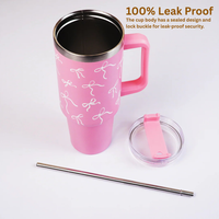 Pink Bow Insulated Tumbler with Handle & Straw