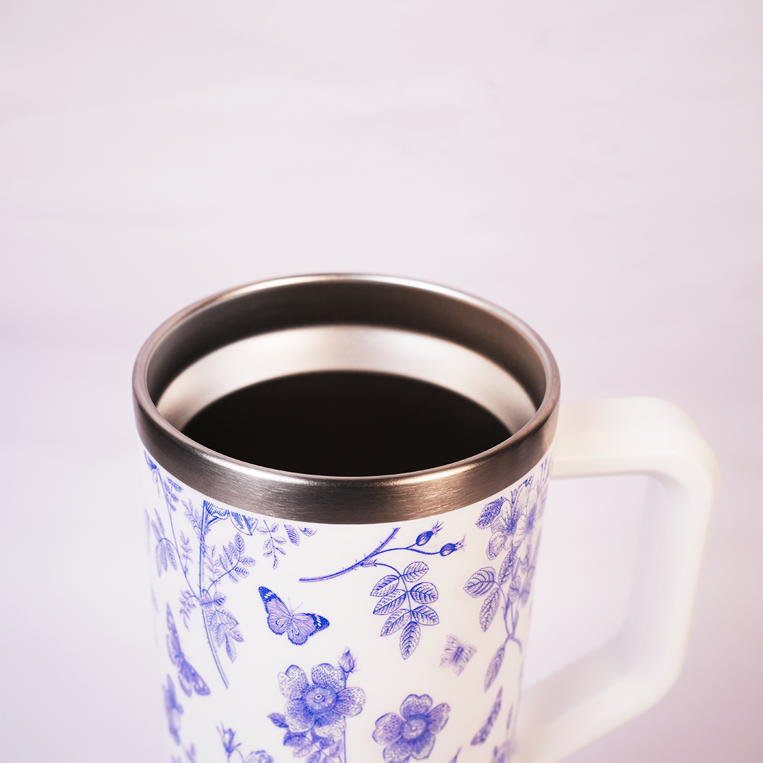 Blue Botanical  Stainless Steel in BLUE Travel Tumbler