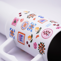 Mediterranean Print Stainless Steel Travel Tumbler with Handle & Leakproof Lid | Double Wall Vacuum Insulated Coffee Mug