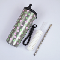 Floral Stainless Steel Tumbler with Straw