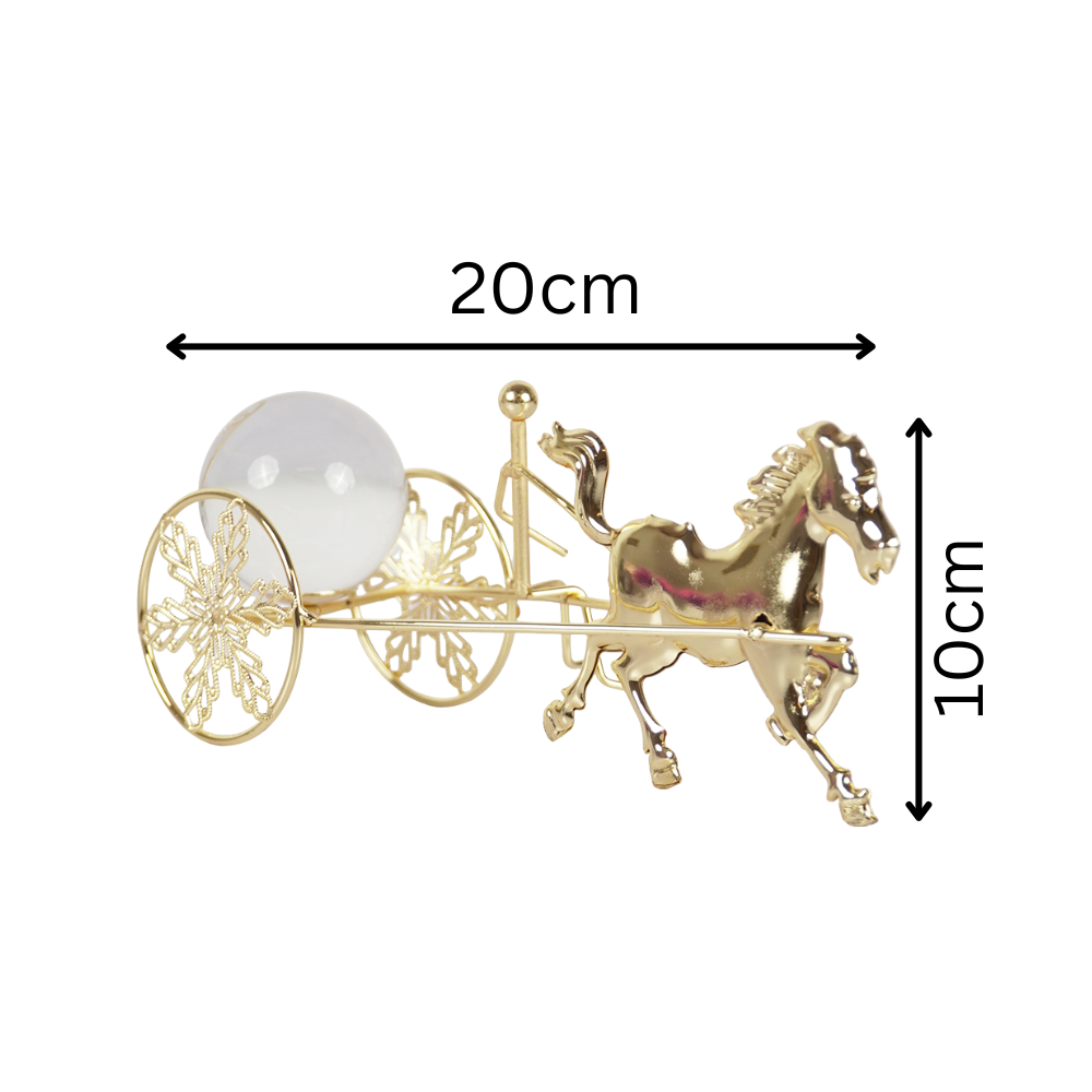 Golden Horse Carriage Showpiece Luxury Metal Decor with Glass Crystal Ball