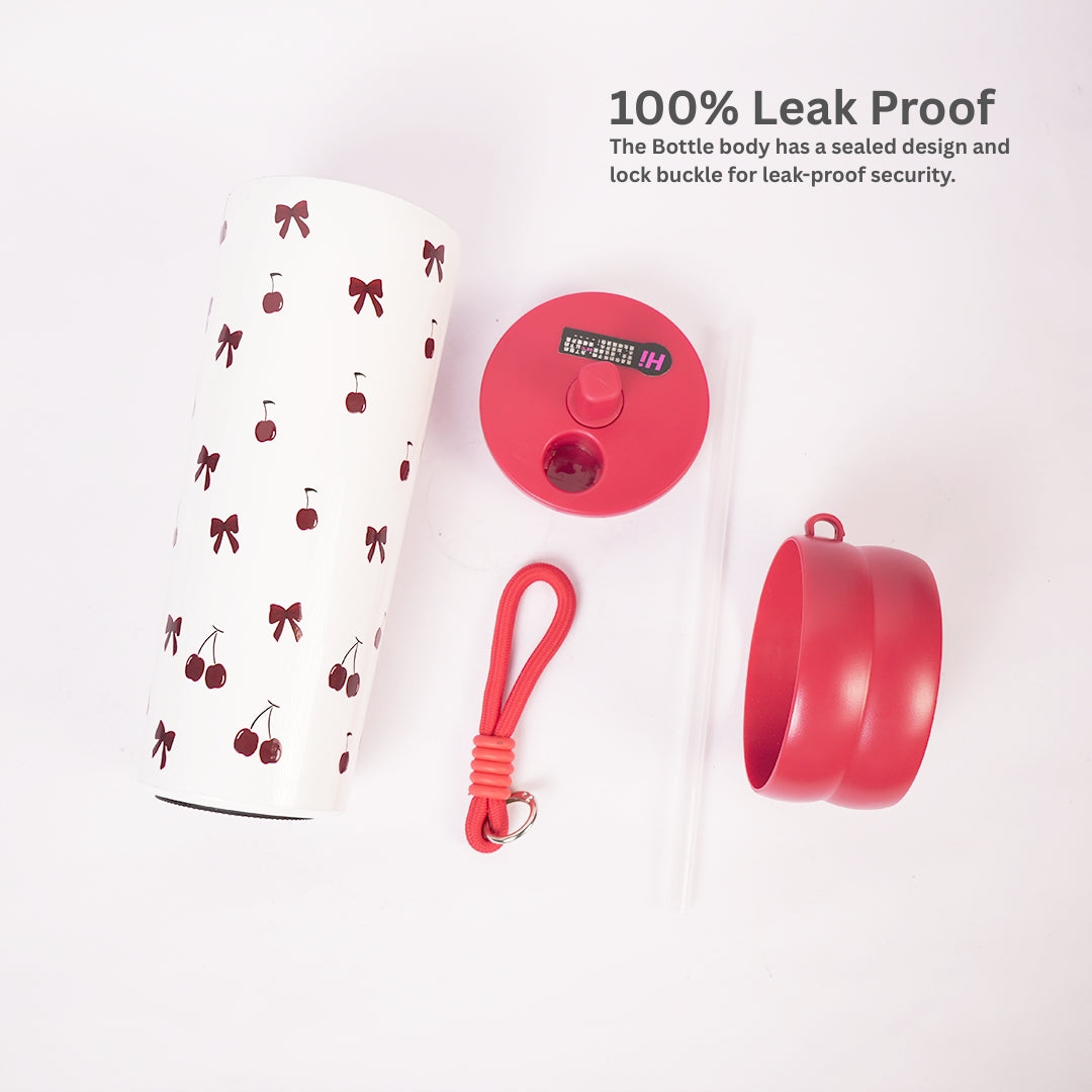 Cherry Print Stainless Steel Insulated Tumbler with Straw & Carry Loop