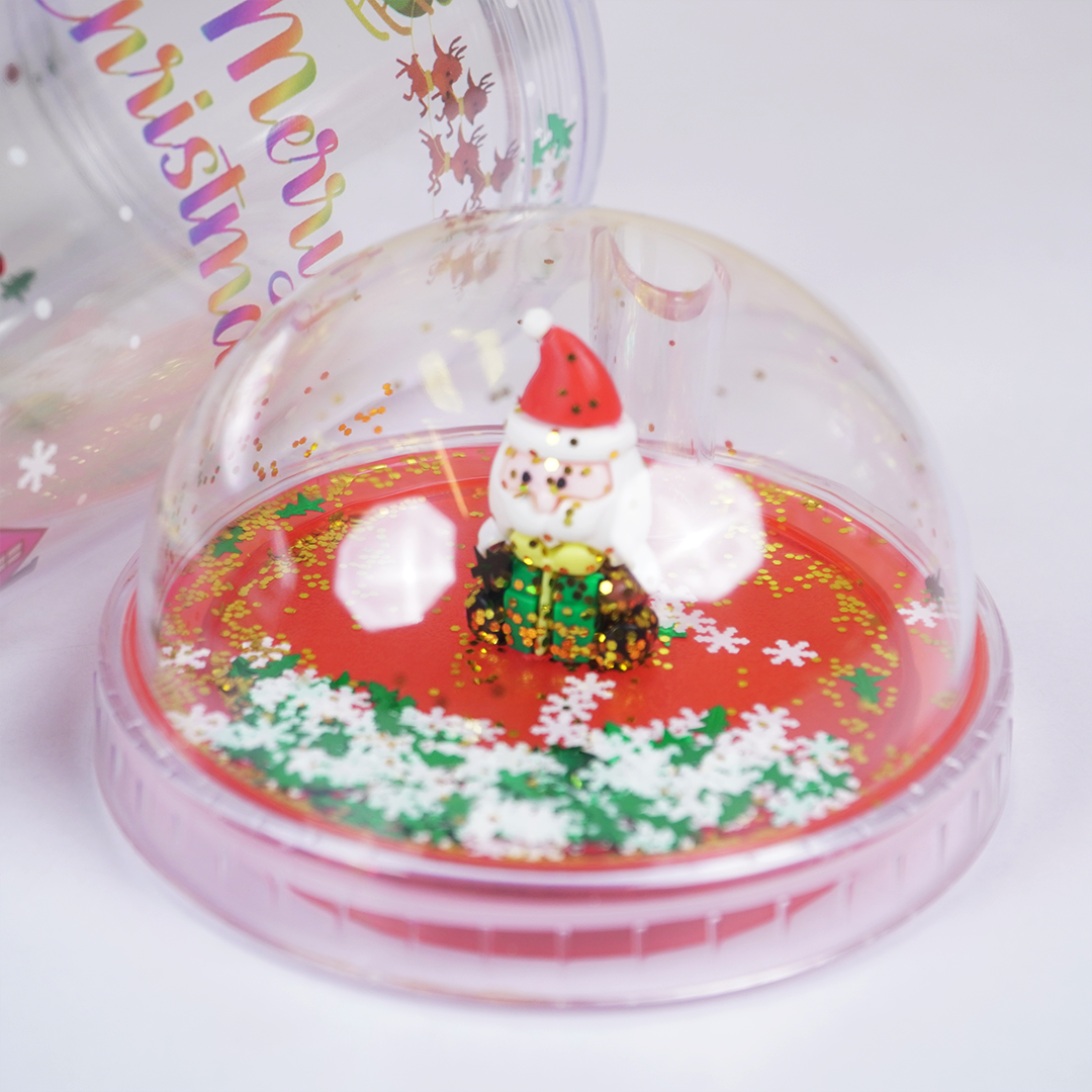 Merry Christmas Transparent Sipper with Dome Lid & Straw (Random Design Only Pack of 1)
