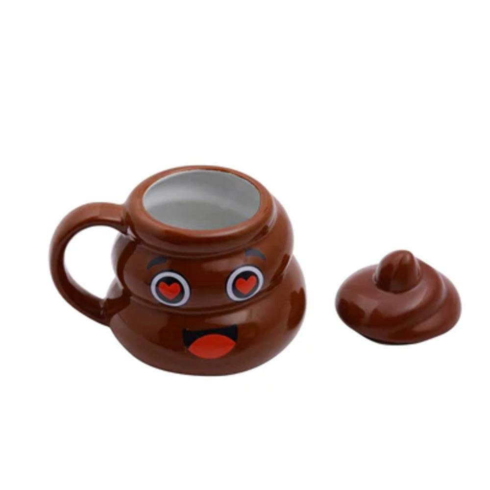 Poop Shape Heart Emoji Ceramic Mug with Lid