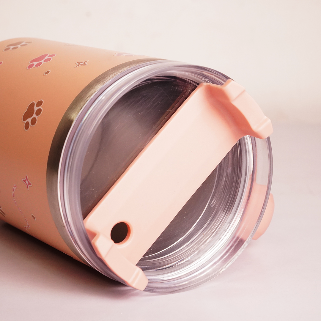Floral Paw Print Tumbler with Handle & Straw | Reusable Travel Water Cup | Stylish Drinkware