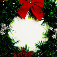 Christmas Green Wreath with Red Bow & Poinsettia